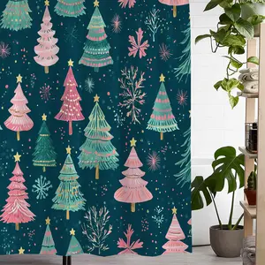 1pc  Christmas Tree Shower Curtain with 12 Hooks,Bathroom Shower Curtain Set, Bathroom Accessories, Home Decor, Bathtub Divider, Stylish and Functional Bath Essentials