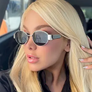 Retro Oval Sunglasses for Women Men - Trendy Gold Sun Glasses - Fashion Metal Frame Shades