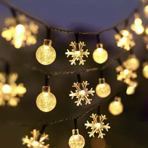 Warm White Snowflake and Globe String Lights with USB Constant Glow - 10m Decorative Fairy Garland Lamps, Indoor Outdoor Hanging Mixed Design Atmosphere Lighting for Bedroom Patio Camping Christmas