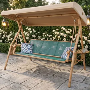 ZZW 3-Seat Porch Patio Swing with Stand and Adjustable All-Weather Canopy - Outdoor Wicker Modern, Durable, Heavy-Duty Garden Swing, Weather-Resistant Comfortable Seating for 3 People, All-Weather Canopy Swings
