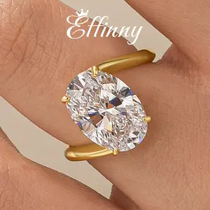 Effinny Jewelry 4.5ct Oval Cut Golden Engagement Ring,925 Sterling Silver Unique Promise Ring, 5A Cubic Zirconia Bridal Ring for Travel, Party, Wedding