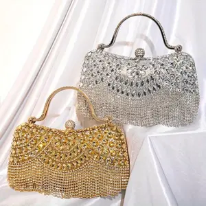 [Water Diamond Tassel Clutch] Golden or Silvery Water Diamond Tassel Clutch Bag - Make A Dazzling Entrance