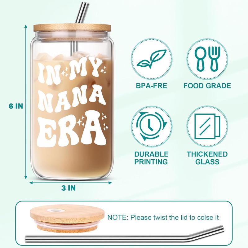 Gifts for Nana,  Nana Birthday Christmas Mothers Day Grandparents Day Gifts from Granddaughter Grandson Grandchildren, 16 Oz Women Cup Can Glass