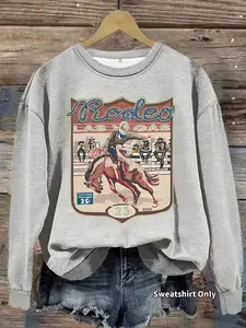 Women's Casual Western Cowboy Print Loose Pullover Sweater, Soft Long Sleeve Round Neck Sweatshirt, All-Season Wear
