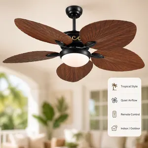【Mother's Day】Kviflon 44"/52'' Palm Leaf Ceiling Fan with Light, Tropical Indoor Outdoor Ceiling Fan, Remote & APP Control, Quiet 6-Speed DC Motor for Bedroom Patio Porch-8230