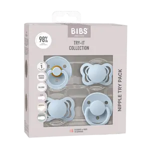 BIBS Baby Pacifier Dummy 4-pack Try-It Collection - Baby Blue