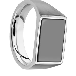 Medium Horizontal Rectangle signet ring (16x11.5mm) in Cobalt Chrome, with a Wide style band, a Zirconium inlay.