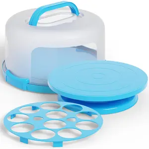 Cake Cupcake Carrier with Lid and Handle, Cake Stand Plate with Dome, 10" Round Cake Container Holder with Cover, Plastic Pie Carrier Cake Storage Container Keeper Platter Tray for Transport