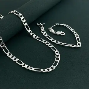 Elegant 925 silver plated 4mm/6mm Triple Figaro Cuban Link Chain Necklace set - Hypoallergenic, Tarnish-Resistant, Ideal For Parties & Gifts, Versatile Accessory|Stylish Cuban Link|Durable Chain Design