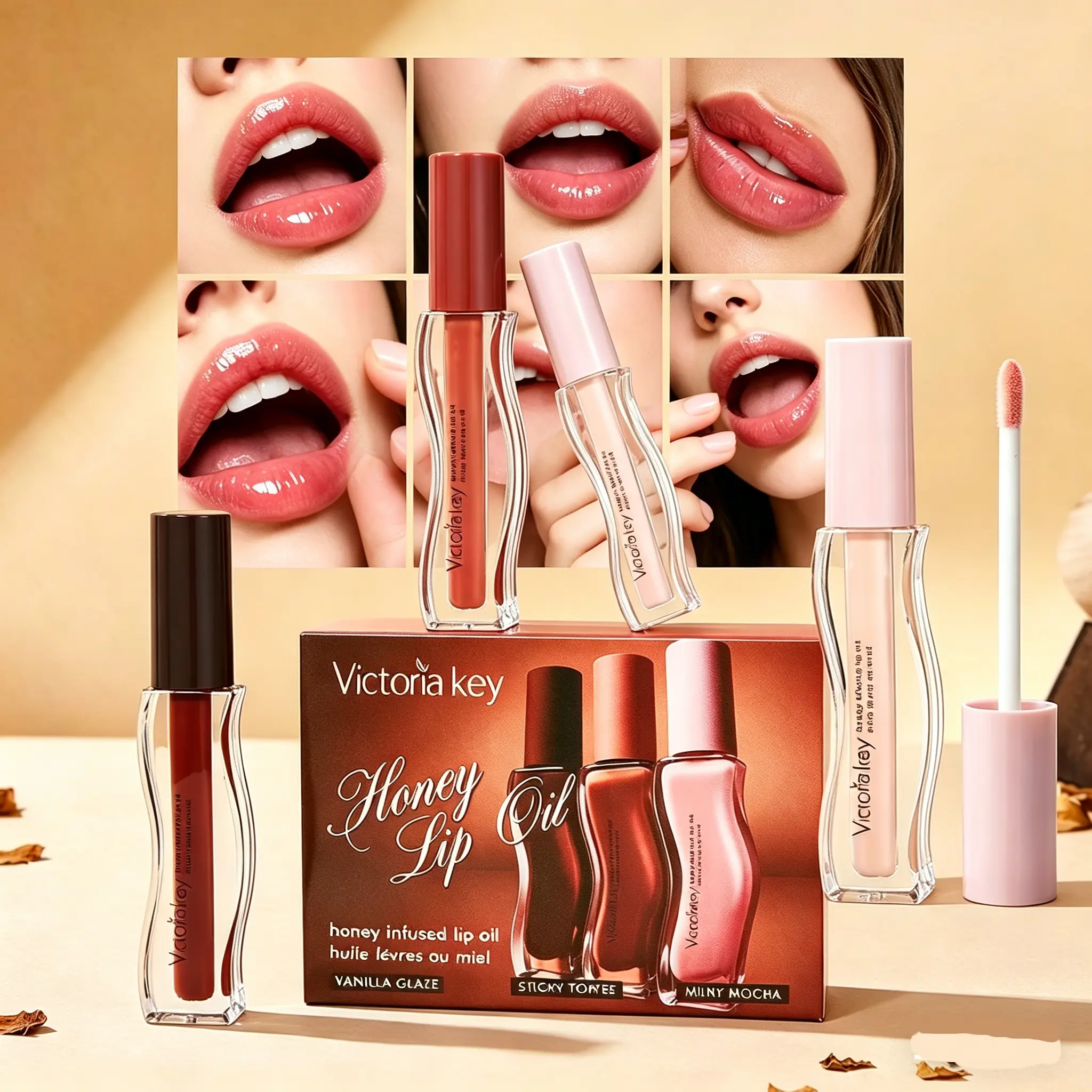 3Pcs Nude Lip Gloss Set - High Shine Glass Lips Finish - Long Lasting Moisturizing Lip Tint - Volumizing Look Non-Sticky Lip Kit