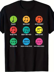 Men's & Women's Retro Musical Note & Treble Clef T-Shirt - 220GSM Pure Cotton Music Lover Tee with Sheet Music Print, Round Neck Casual Shirt for Musicians, Choir Members, for all-Season Comfortable Wear