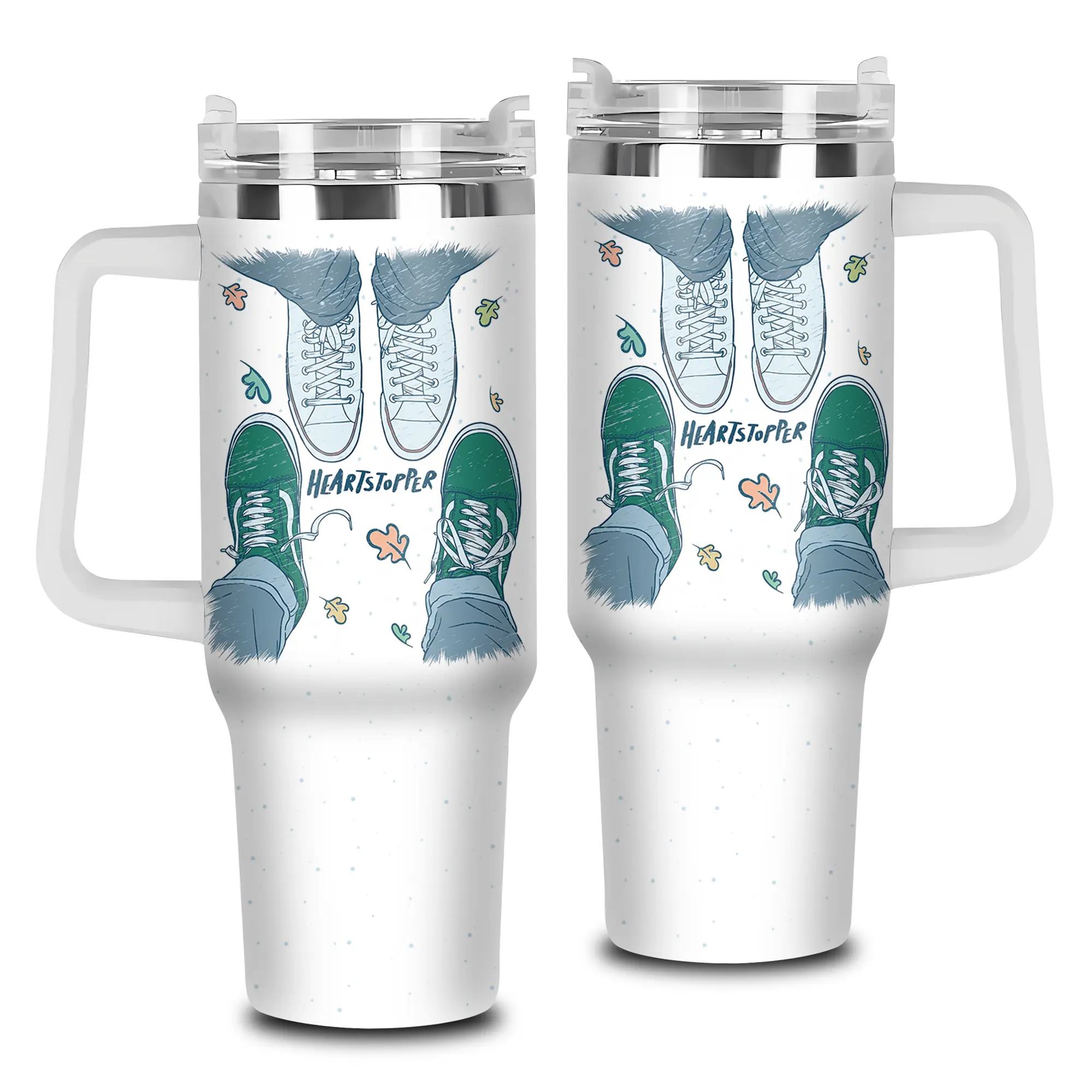 [Elysian Sip] Heartstopper Series 40oz Vs 20oz Tumbler V2, High-Quality Insulated Stainless Steel Tumbler With Handle And Straw, Romantic Teen Drama Theme Travel Mug, Unique Fan Gift, Leakproof Reusable Cup.