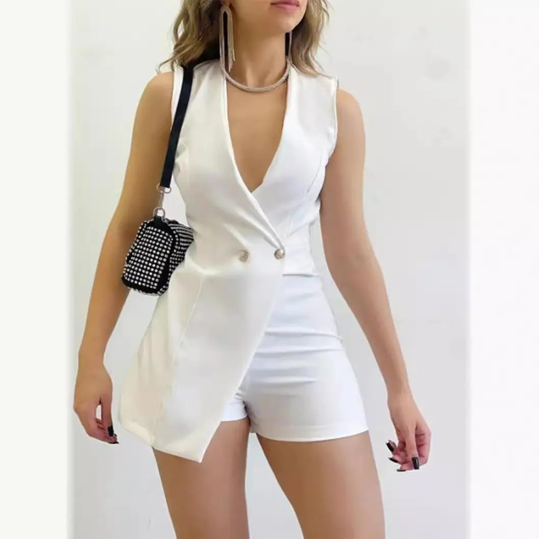 Women's Spring and Summer Slim Fit Sleeveless Fashion Professional Office Jumpsuit