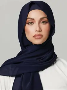 2pcs Women's Solid Color Muslim Inner Cap with Chiffon Hijab Set, Modest Islamic Hijab Scarves for Daily Wear and Ramadan Eid Gifts