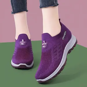 Women's Slip-On Knit Sneakers - Breathable Lightweight Non-Slip Cushioned Sole Shoes, Slip-On Closure, All-Season Walking Shoes for Gym, Dance, Everyday -Canvas Upper & PVC Outsole, Gym Shoes, Comfortable Fit, Fitness Enthusiasts, Sporty Design