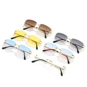 Women's Rimless Square Cut-Edge Sunglasses, European & American INS Trend Street Fashion Cool Shades, Personality Mini Eyewear