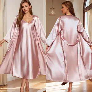 Spring/Summer Loose Cami Dress Bathrobe Homewear Stylish Long Sleep Robe Set