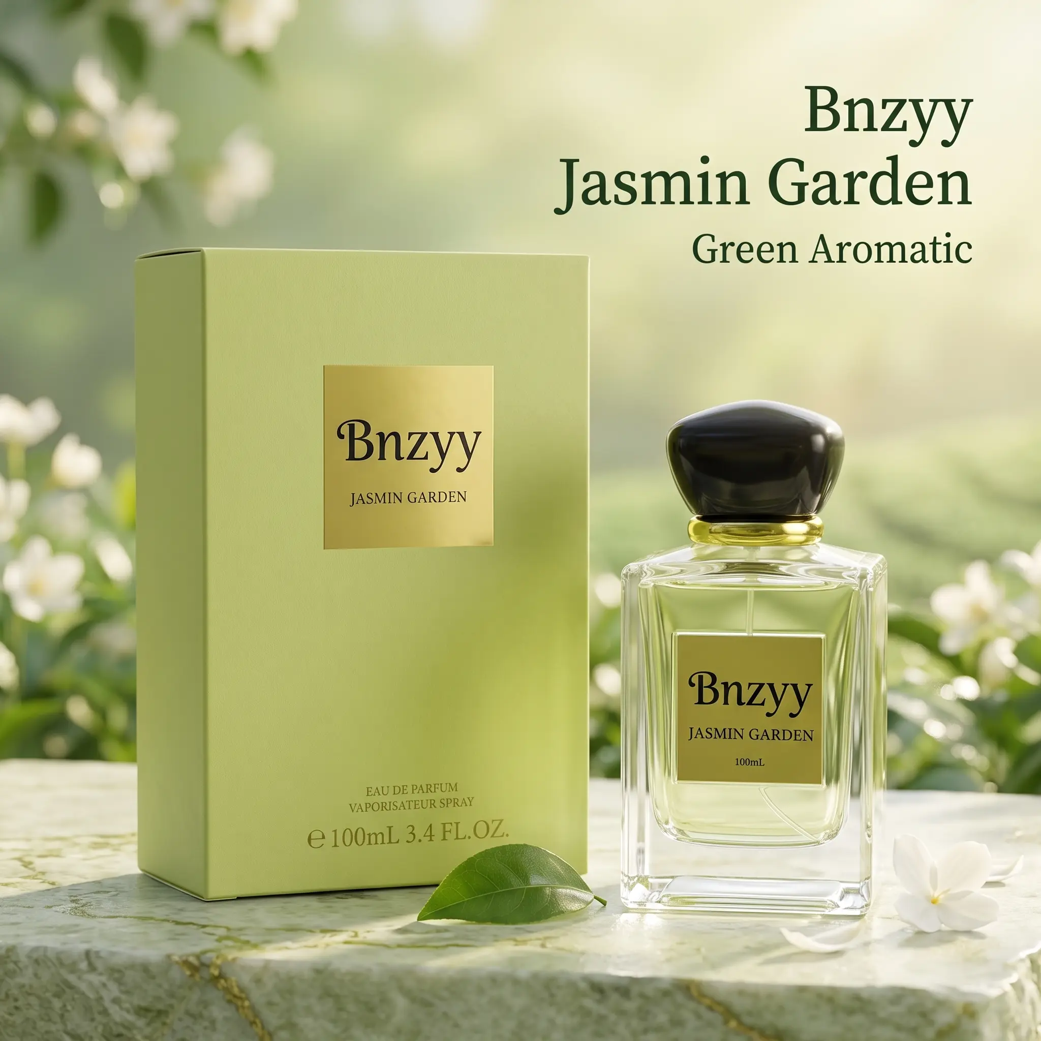 Bnzyy Jasmin Garden Perfume for Women & Men, Green Tea Aromatic Fragrance with Jasmine, Citrus & Vetiver Notes, Fresh Clean Unisex Eau de Parfum, Elegant Everyday Signature Scent