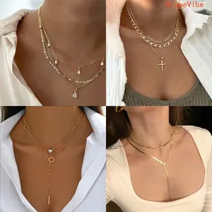 Women's Dainty Cross-Layered Pearl Necklace, Fashion Beaded Pendant Clavicle Chain, Versatile Jewelry for Daily Commute & Party Wear (Sports & Outdoor Fan Shop Gaming Accessory), Dainty Pearl Necklace, Fashion Necklace