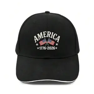 Adjustable Sandwich Style Patriotic American Flag Baseball Cap, Embroidered USA Letters, Crossed Flags With 1776-2026 Print - Suitable For Casual Outfits And Outdoor Travel