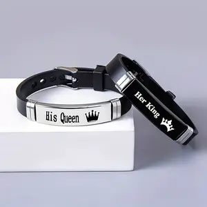 King And Queen Bracelets For Couples Sets, 1PC Crown Her King His Queen Sport Couple Bracelets, His Queen Her King Bracelets, Her King His Queen Bracelets