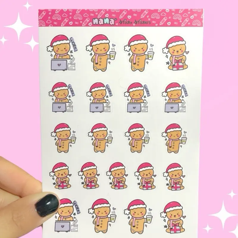 Gingerbread Stickers for Journals and Planners - Festive Design with Santa Hat and Gift Box Motifs