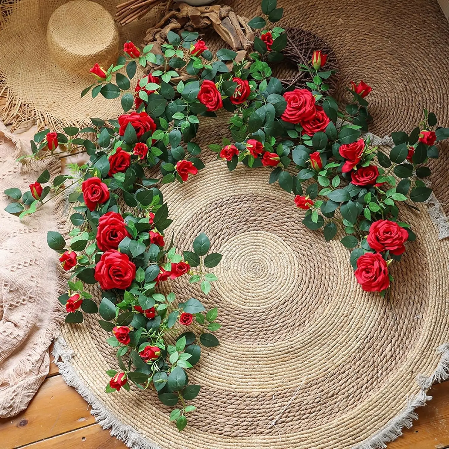 6 FT Hanging Artificial Flowers Rose Vine Garland, Decorative Floral Decor Ornaments for Home Wedding Table Decor, Fake Greenery Ivy for Indoor Outdoor Use