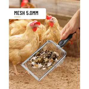 Chicken Coop Cleaning Tools, Metal Manure Scoop and Mesh Rake, Ideal for Sifting Sand, Stones, Leaves, Compost Cat Litter, Essential Farm Gear