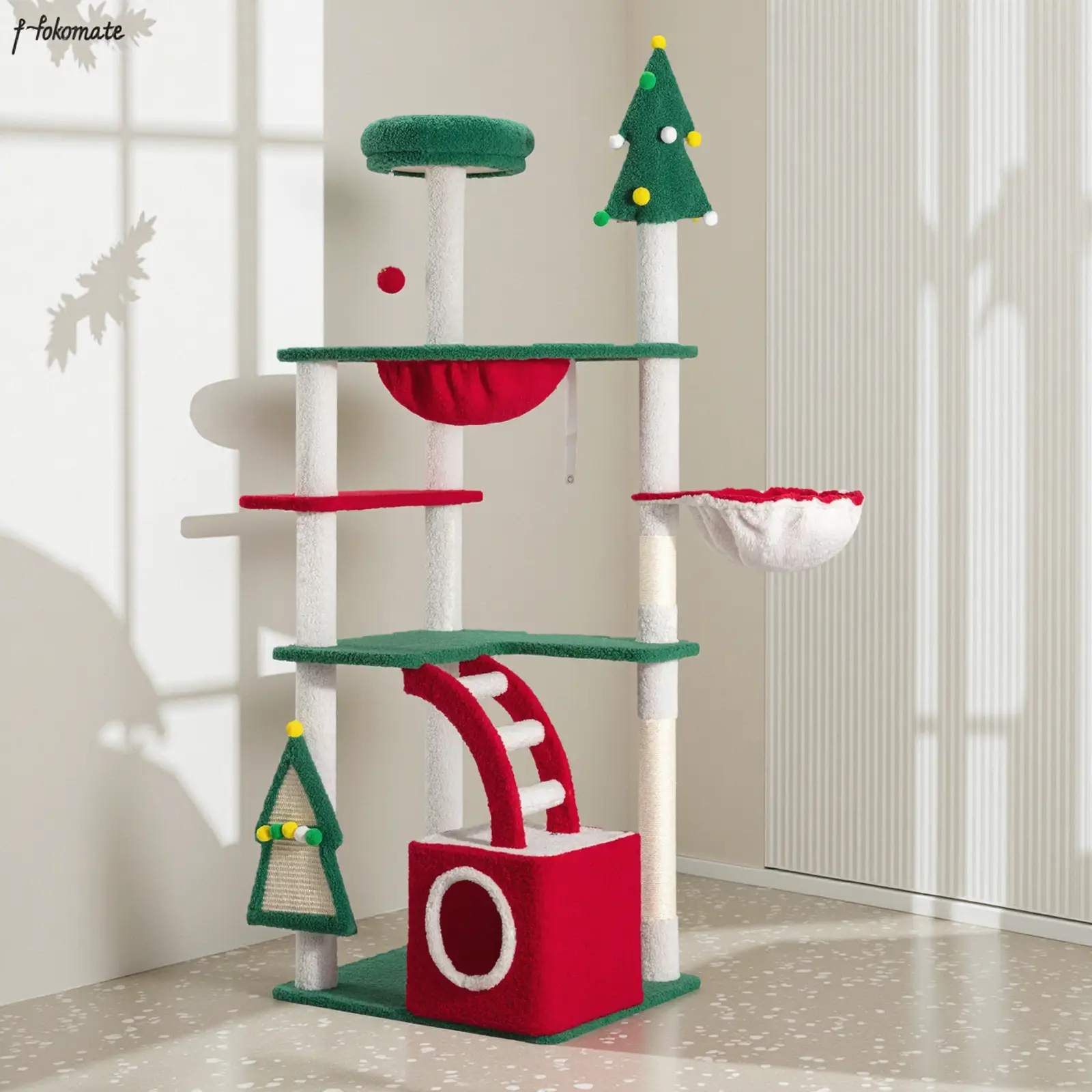 Allewie Christmas Tree Cat Tower for Indoor Cats - 48/63/67 Inch Holiday Themed Cat Activity Center with Plush Perch & Condo, Xmas Party Decoration,#T