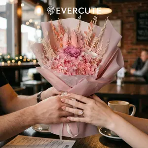 EVERCUTE Preserved Flower Bouquet – Eternal Hydrangea & Rose Arrangement, Romantic Gift for Women, Girlfriend, or Wife, Includes Free Crochet Flower dream fake flowers for outdoor uv resistant realistic silk flower ribbon lighted plant decorative