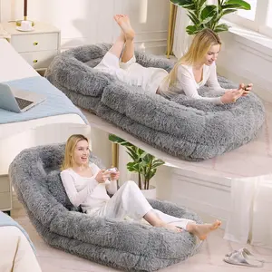 Human Dog Bed,Lazy Sofa,5-Position Adjustable Convertible,Floor Gaming Chair,bedroom, living room,Suitable for gaming, meditation,relaxation,Plush Fabric,Light Gray， Luxury Warm Foldable 3-in-1Flexible Giant Human Dog Bed Cozy Fluffy FauxFur L#Summervibes
