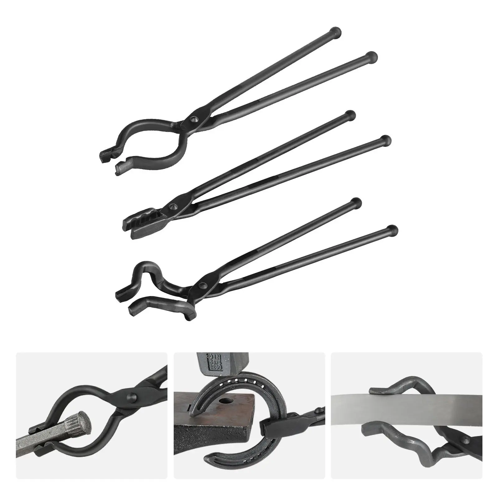 Blacksmith Tongs, 18" 3 PCS, V-Bit Bolt Tongs, Wolf Jaw Tongs and Z V-Bit Tongs, Carbon Steel Forge Tongs with A3 Steel Rivets, for Beginner and Seasoned Blacksmiths, Bladesmiths and Craftsmen
