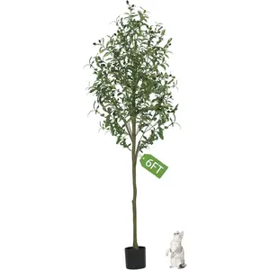 Olive Trees Artificial Indoor, Artificial Olive Tree 6FT Faux Olive Tree for Home Office Decor, Artificial Tree with Realistic Trunk, Branches, Leaves and Fruits, Fake Olive Tree for Gift