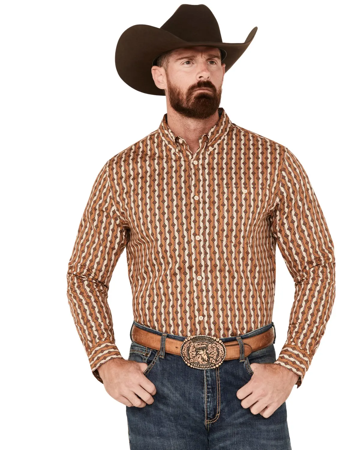 Rank 45 Men's 45&Reg; Men'S Manvel Southwestern Print Long Sleeve - Rmfa23w40-Ltbrwn
