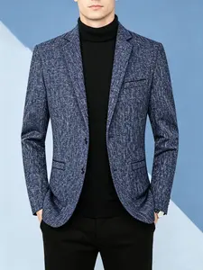 Single Button Casual Blazer, Long Sleeve Suit, Breathable Wrinkle-Resistant, Slim Fit, Colorblock Pocket Details, Business & Daily Wear, Elegant Simplicity, Man