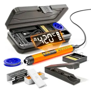 LCD Portable USB Adjustable-Temperature Soldering Iron Gun, Home DIY Soldering Kit with Storage Box, Corded Solder Iron, Electronic Soldering Tool