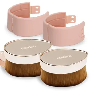 2 Pack Foundation Makeup Brush, Flat Top Flawless Foundation Brush for Liquid Makeup, Kabuki Brush for Blending, Liquid, Cream or Flawless Powder with Portable Case(Pink)