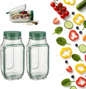 Creative Salad Shaker Jar with Side Opening, Portable, Travel-Friendly, Sealed Salad Box, Dip Container with Separate Wet and Dry Compartments, Portable Cup