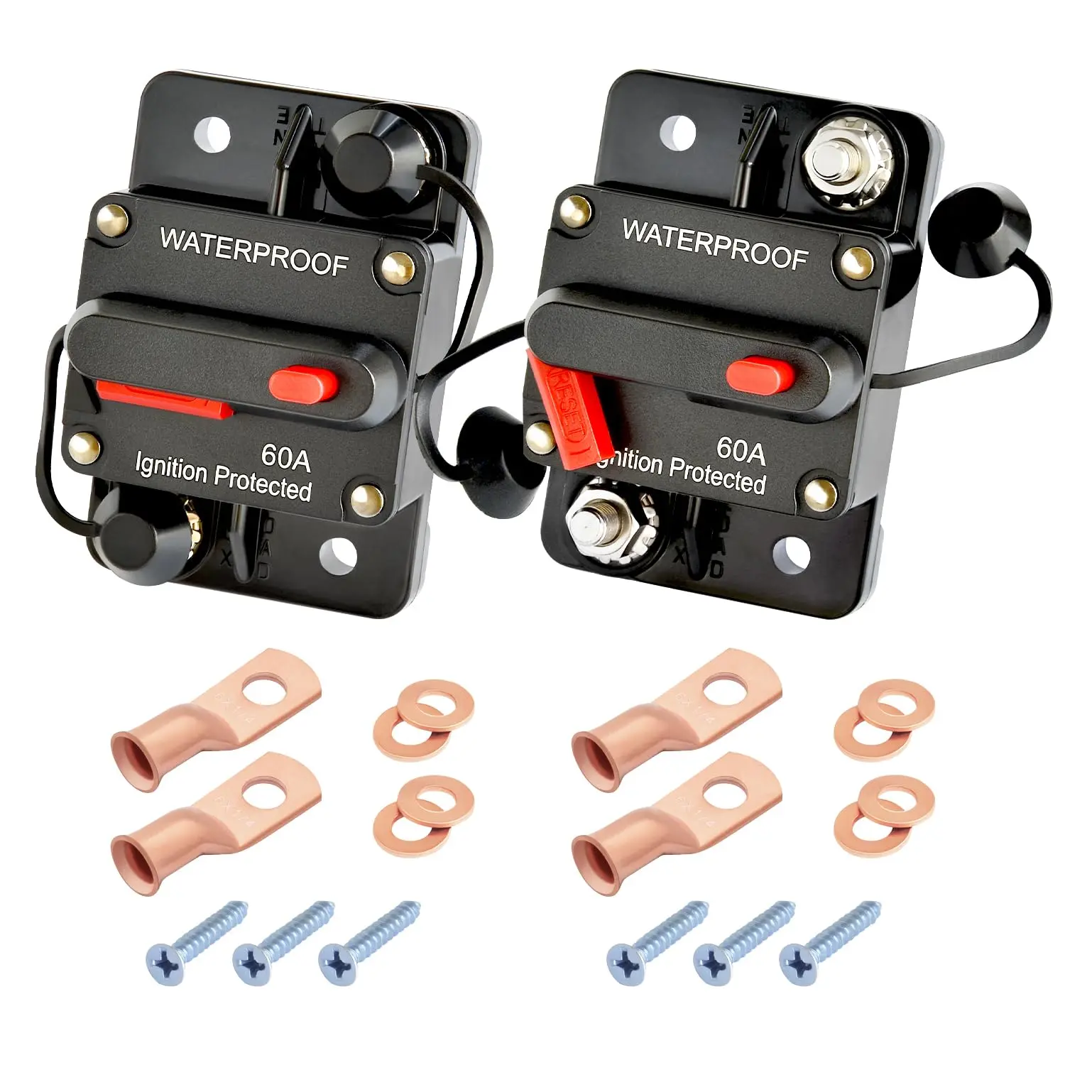 2 Pack 60 Amp Resettable Overheat Breaker For Boat Marine RV Car Audio Solar US