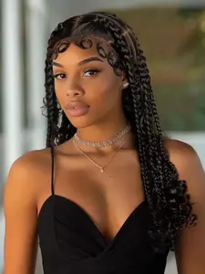 14 Inch Short Black Braided Lace Wigs for Women, Gorgeous Flower Decor Fluffy Wigs without Bangs, Synthetic Wigs for Party, Daily Use