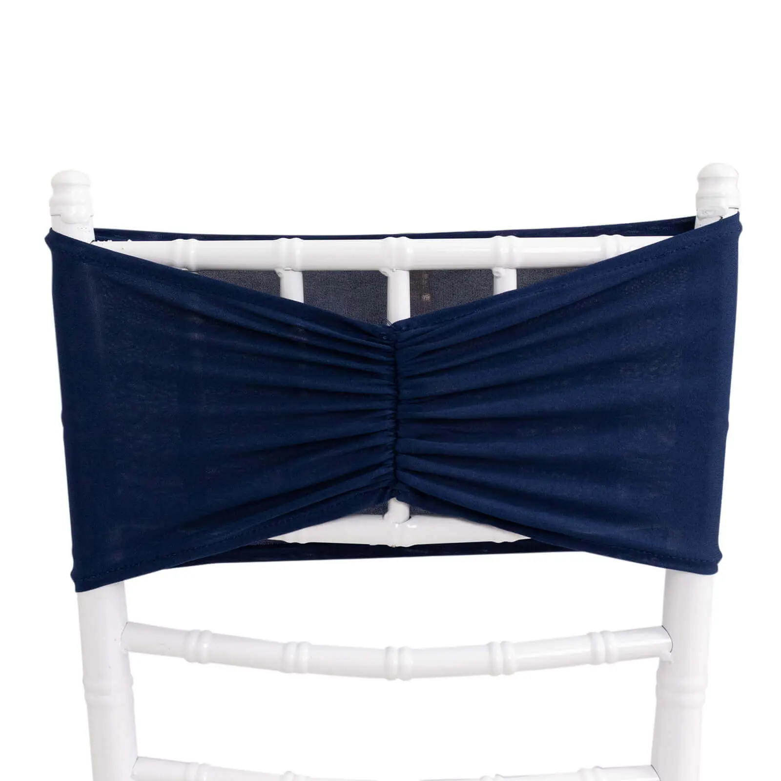 Navy Blue Solid Ruffled Spandex Chair Sashes, 5-Pack Wide Stretch Chair Bands - 8"x13" Easy-to-Use Wedding & Party Home Supplies