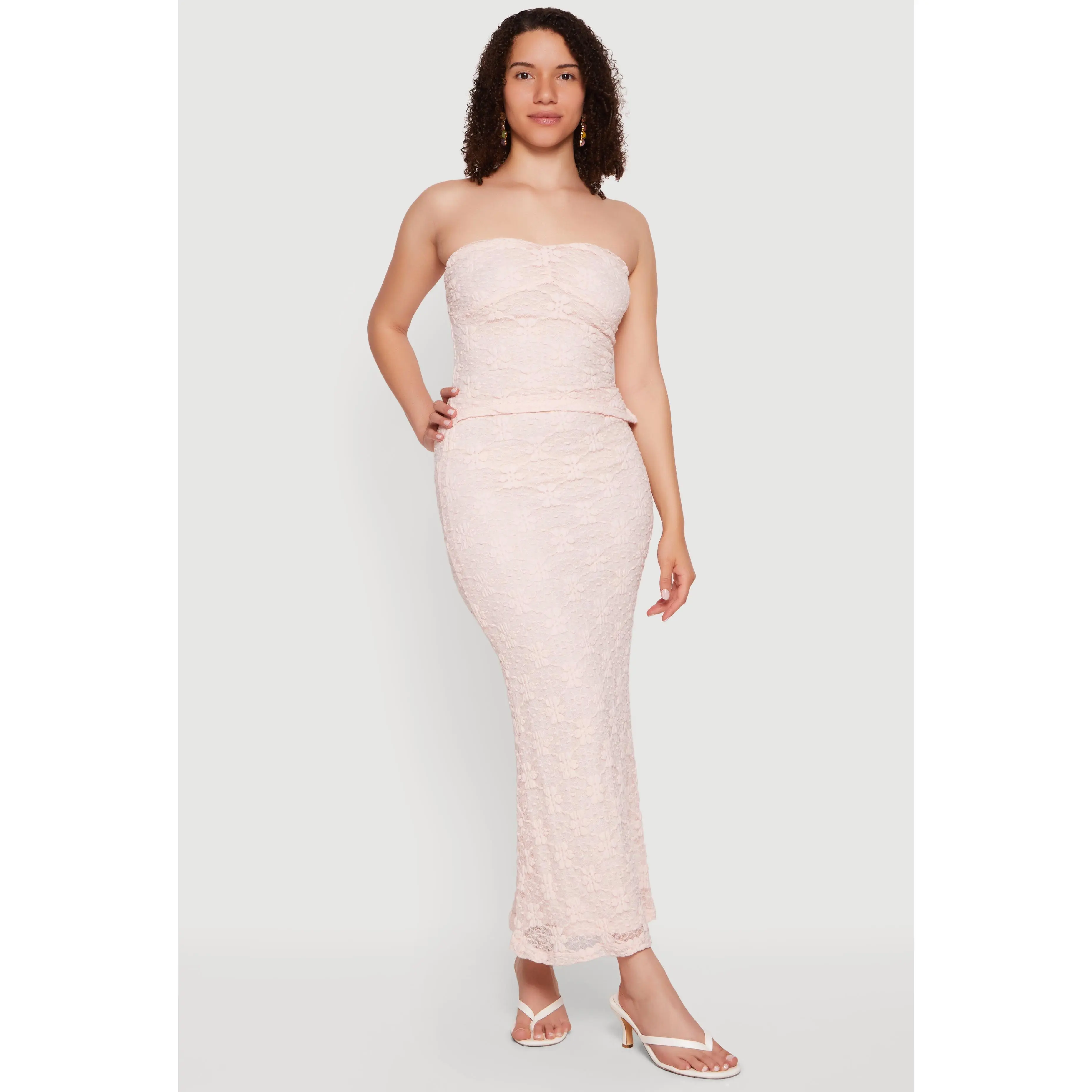 Floral Lace Overlay Maxi Pencil Skirt