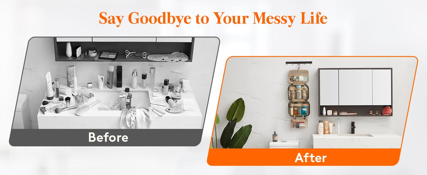 Lifewit Travel Toiletry Bag, Large Hanging Makeup Organizer, Transparent Cosmetic Bag with Hook for Full Size Bottles