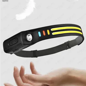 New Silicone Sensing Headlight Outdoor Red Yellow Blue White LED High Brightness COB Wave Sensing Control Eight Photo Gears Waterproof 1200mAh Battery Life