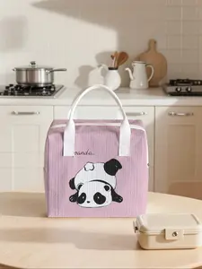 Panda Pattern Lunch Bag, Portable Insulated Handbag, Non-Contact, Suitable for Work, School, Picnic, Travel, Casual Style