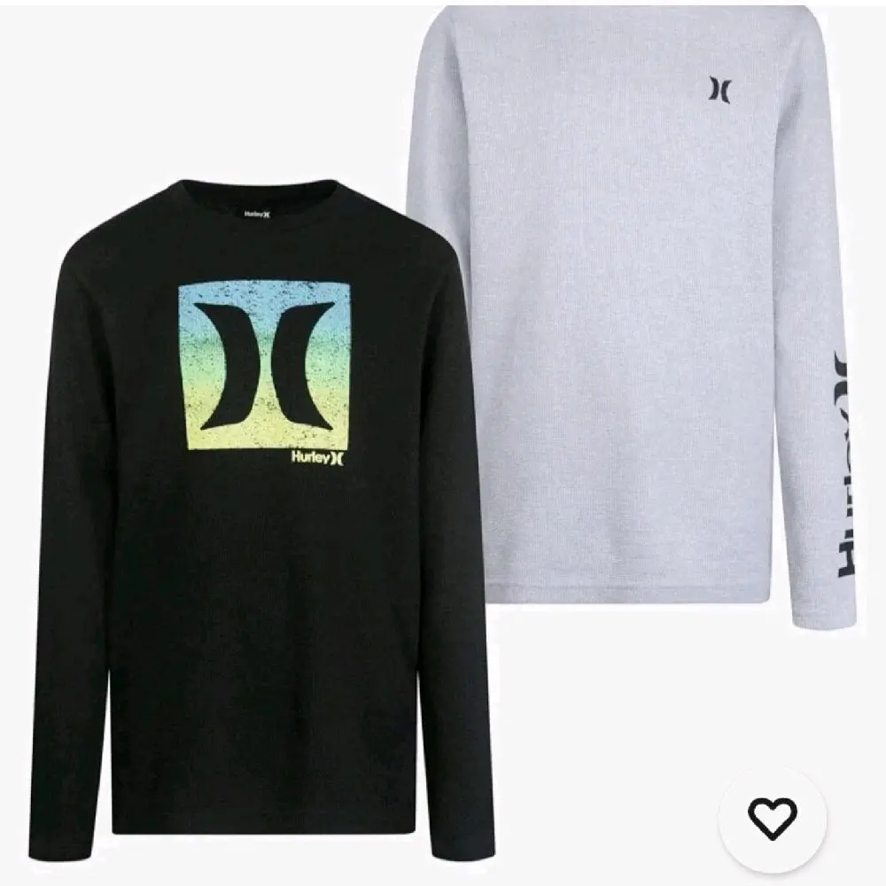 Hurley Thermal Long Sleeve Tshirt Pullover unisex Pack of 2. 1 Gray and 1 black.  Tops Casual Youth size 7/8