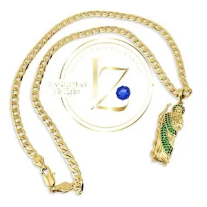 COD2015  Saint Jude Cuban Chain 4 mm Wide with Green Enamel Pendant Gold Tone Necklace for Men Women