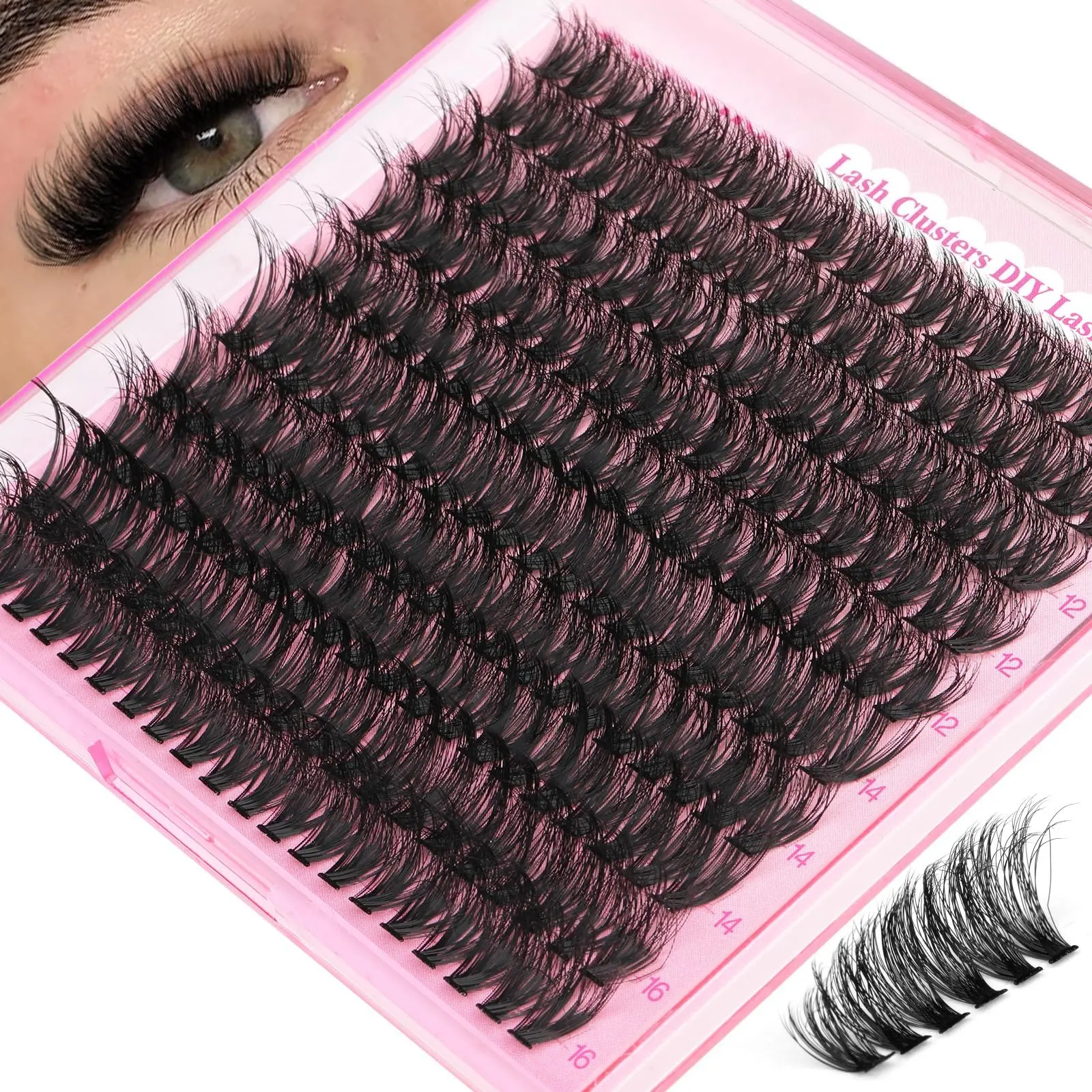 Natural Fluffy Lash Clusters 50D Volume Eyelash Clusters 10-16mm Wispy Cluster Eyelash Extensions D Curl Individual Lashes with Thin Band DIY Lash Extension for Beginners