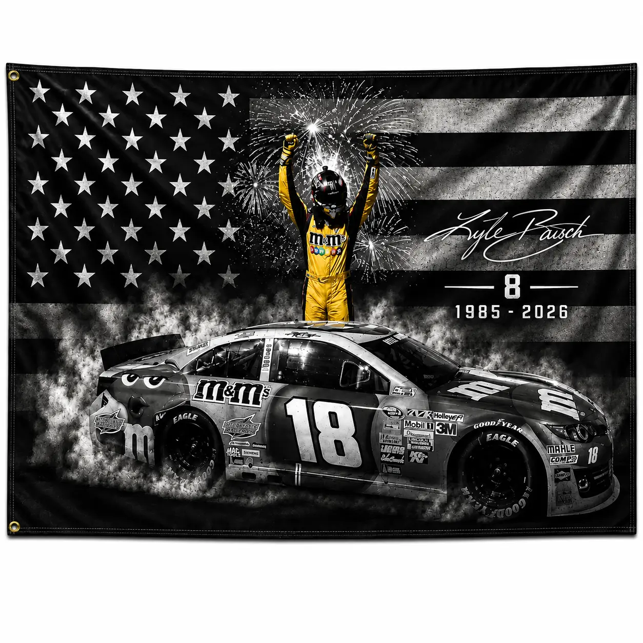 Kyle Busch Forever Rowdy Memorial Flag, NASSCAR Tribute Banner For Fans, Racing Legend Tapestry