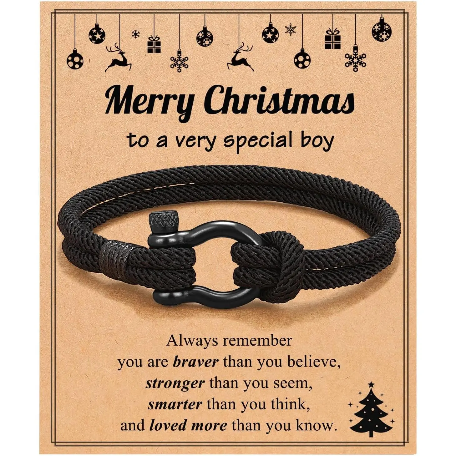 Unique Braided Bracelet for Teen Boys, High Quality Rope Jewelry with Stainless Steel Buckle, Christmas Gift for Son with Inspirational Wishes Card, Gift Bag, Youth